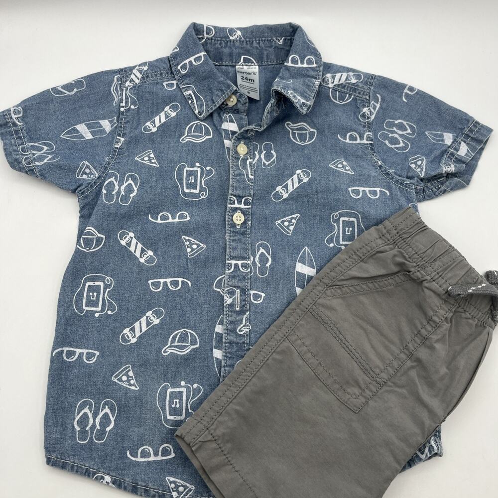 Carter's & Jumping Bean Boys 2-piece Button Front Top & Short Set, 24m, Pre-own